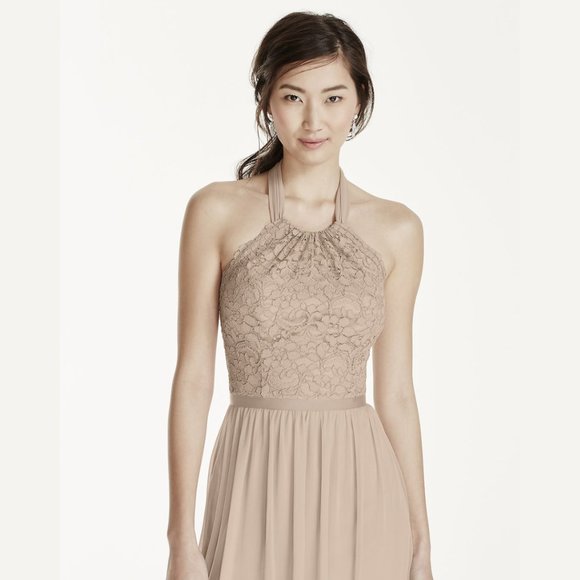 NWT | David's Bridal | Women’s Short Halter Neckline Lace Mesh Dress | Size 16 - Picture 9 of 9